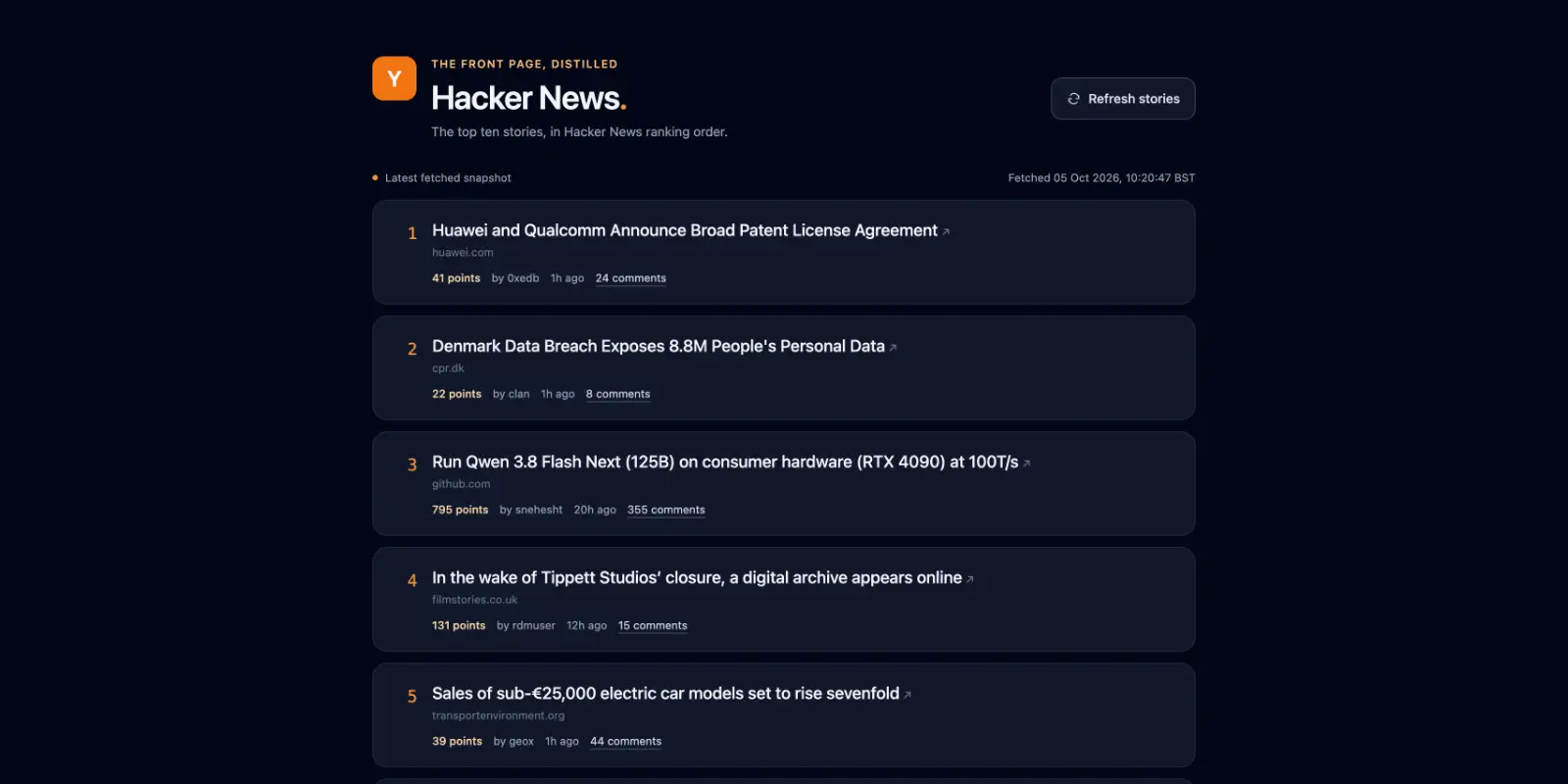 Screenshot of Hacker News page